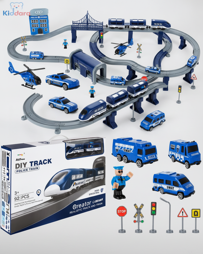 DIY Police Train Track Set – 92 Pieces Electric Railway