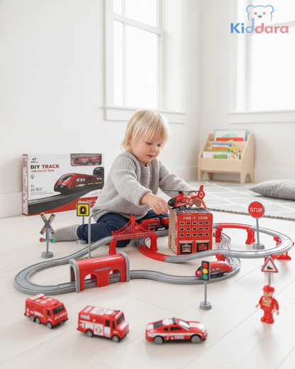 DIY Fire Rescue Train Track Set – 92 Pieces