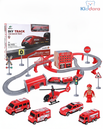 DIY Fire Rescue Train Track Set – 92 Pieces