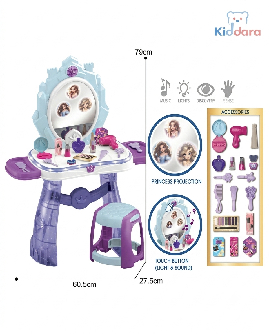 Dream Princess Beauty Dresser – Kids Makeup Vanity Table Set (35 Pieces)