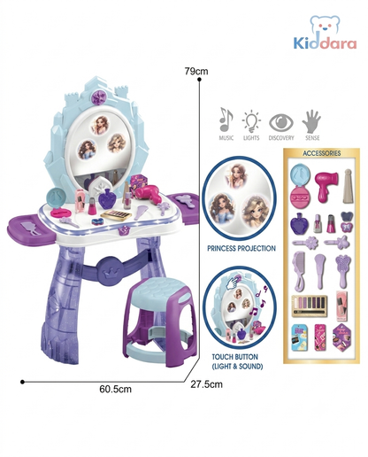 Dream Princess Beauty Dresser – Kids Makeup Vanity Table Set (35 Pieces)