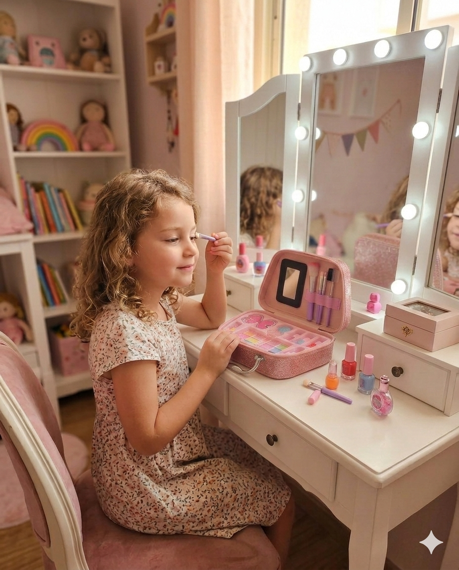 Kids Beauty Makeup Case Set with Mirror & Accessories