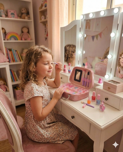 Kids Beauty Makeup Case Set with Mirror & Accessories