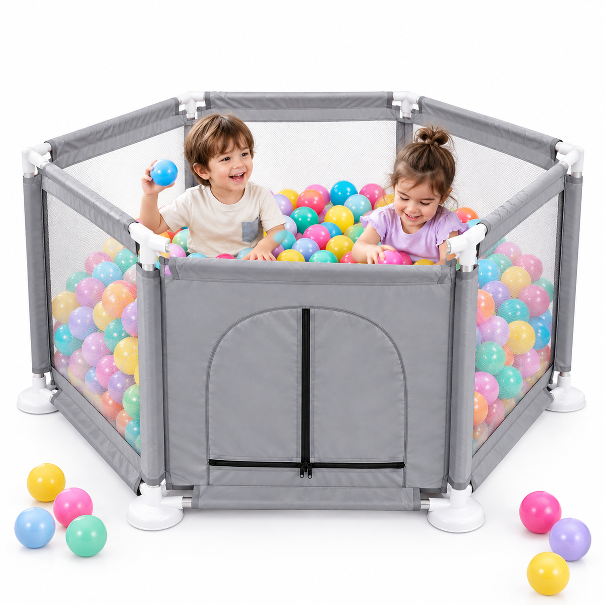 Hexagon Baby Playpen with 100 Colorful Balls