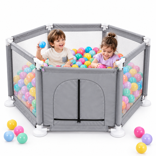 Hexagon Baby Playpen with 100 Colorful Balls