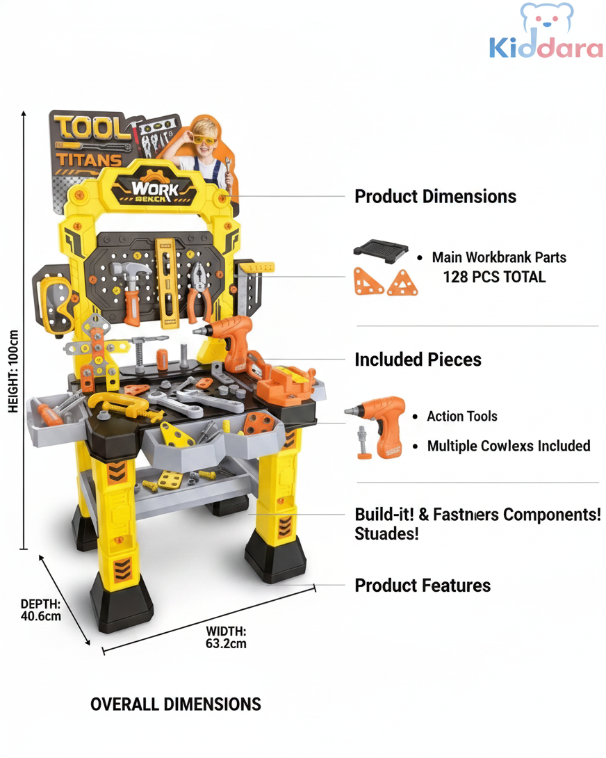128+ Pieces Construction & Repair Workshop with Electric Drill