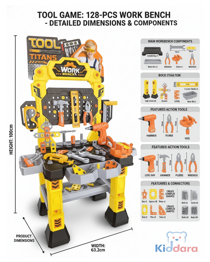 128+ Pieces Construction & Repair Workshop with Electric Drill