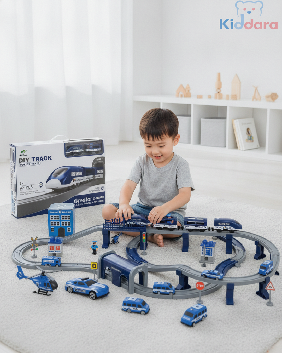 DIY Police Train Track Set – 92 Pieces Electric Railway