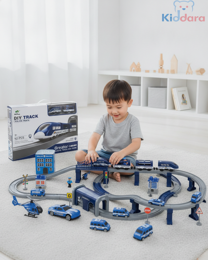 DIY Police Train Track Set – 92 Pieces Electric Railway