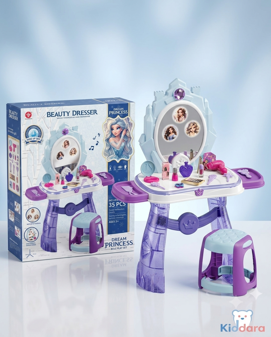 Dream Princess Beauty Dresser – Kids Makeup Vanity Table Set (35 Pieces)