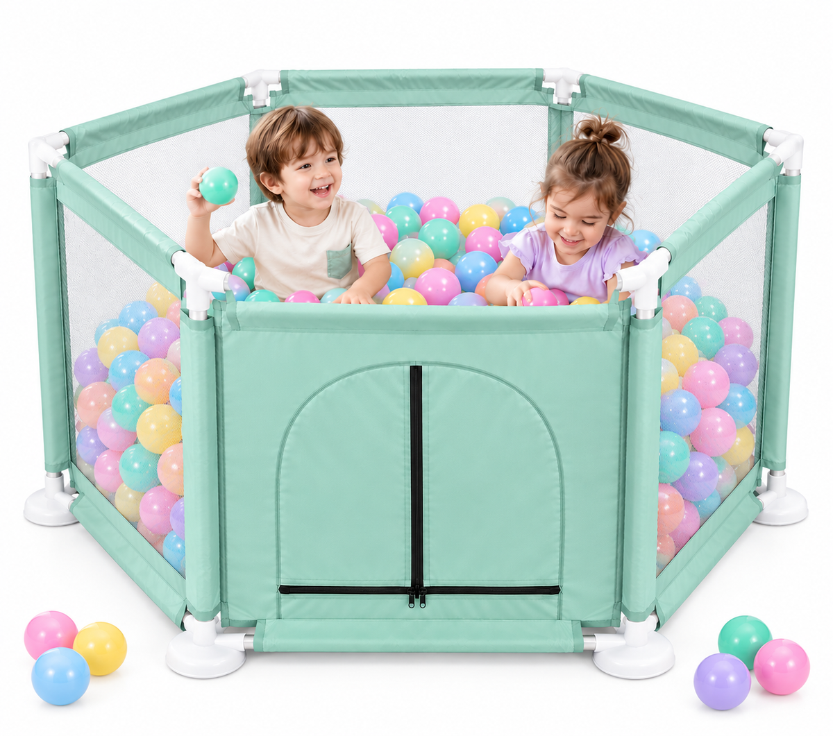 Hexagon Baby Playpen with 100 Colorful Balls