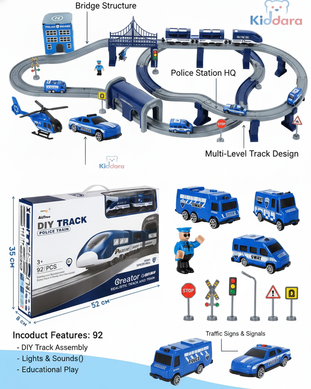 DIY Police Train Track Set – 92 Pieces Electric Railway