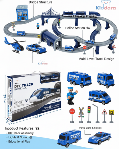 DIY Police Train Track Set – 92 Pieces Electric Railway