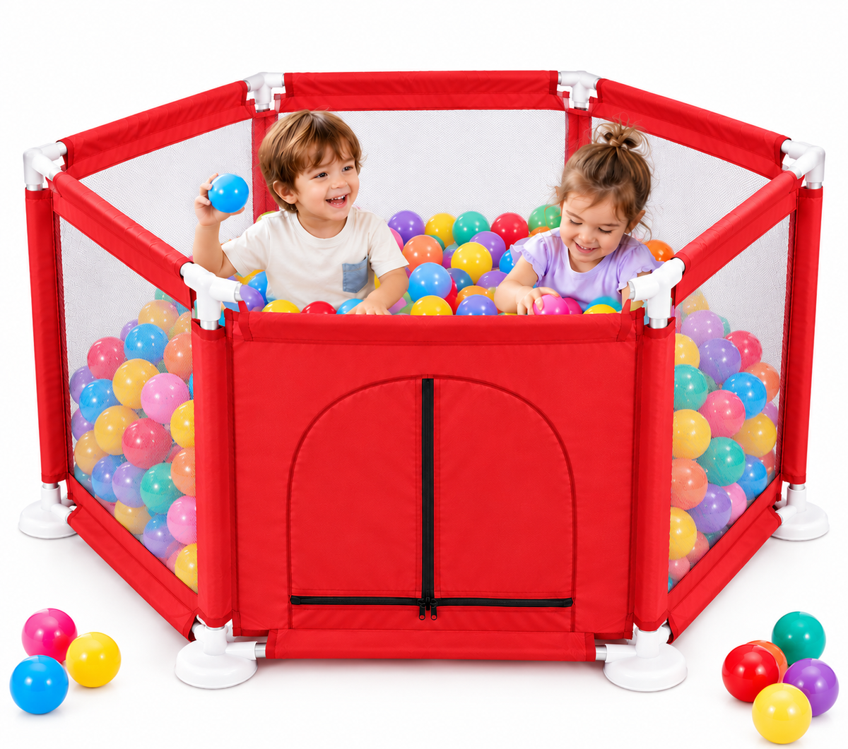 Hexagon Baby Playpen with 100 Colorful Balls