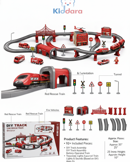 DIY Fire Rescue Train Track Set – 92 Pieces