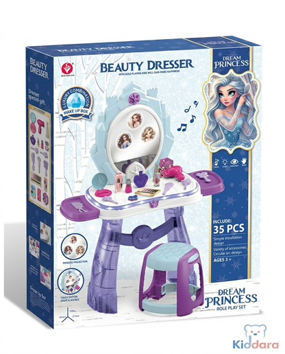 Dream Princess Beauty Dresser – Kids Makeup Vanity Table Set (35 Pieces)